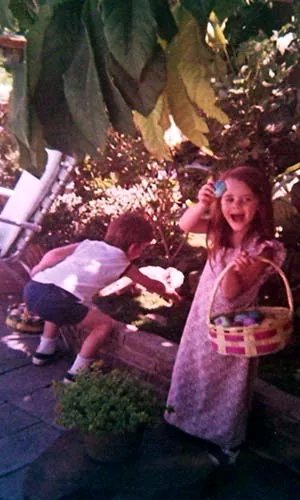 Easter egg hunt in the yard, baskets full