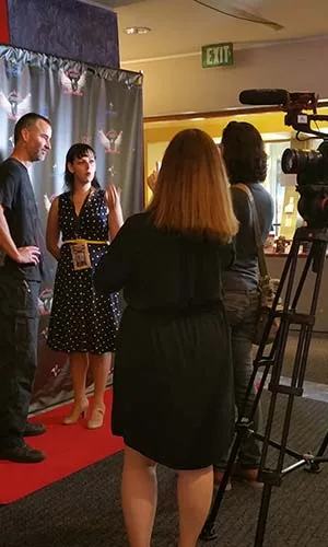 An interview shoot under the lights