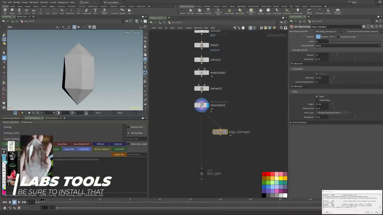 Houdini viewport shows edge damage