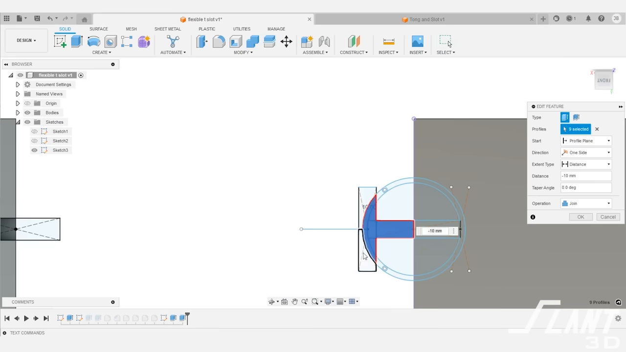 CAD model shows flexible T-slot