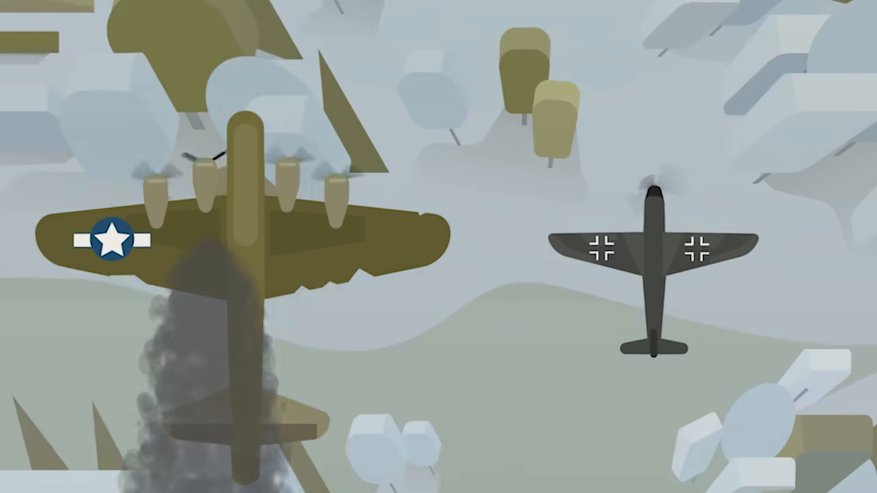 Damaged B-17 versus pristine Bf-109