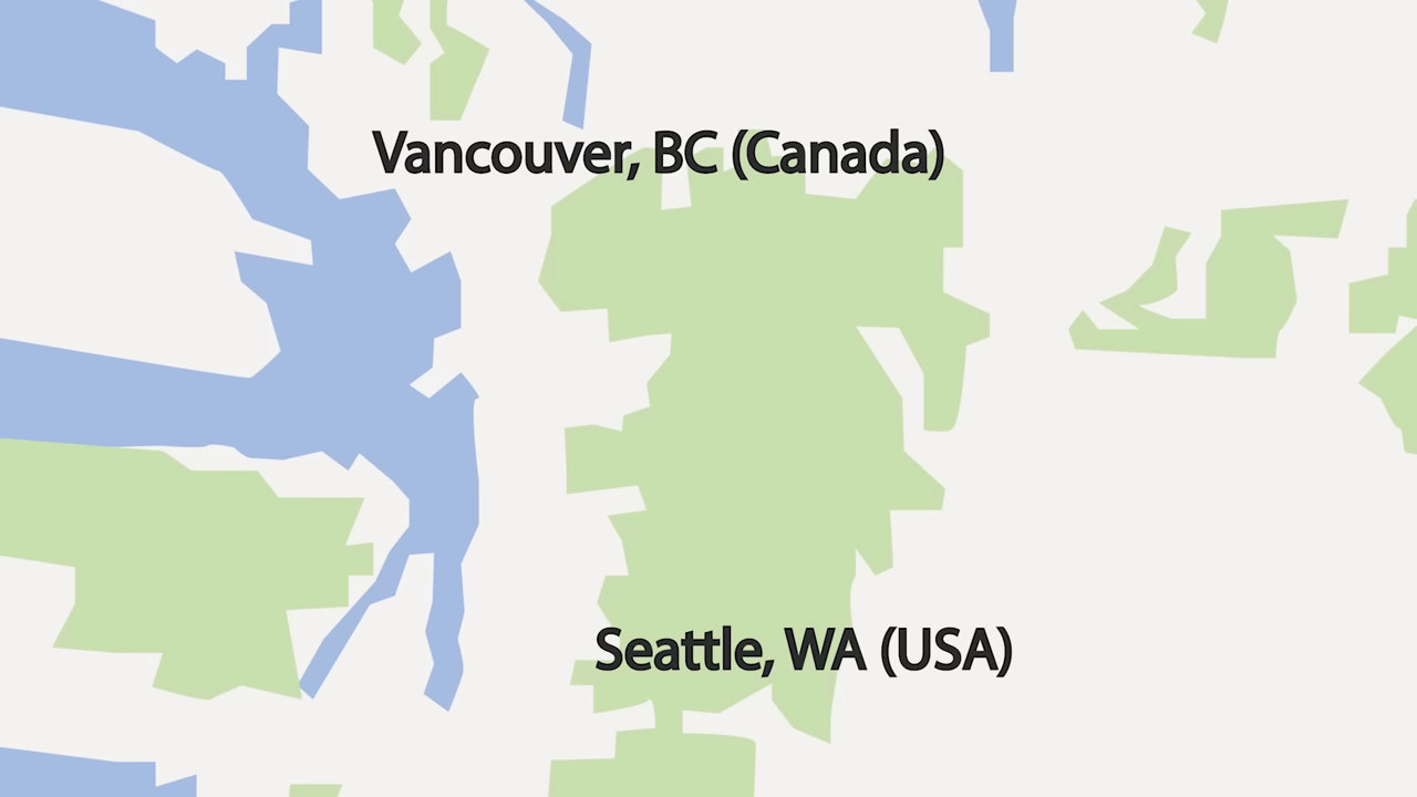 Map shows Vancouver Seattle proximity