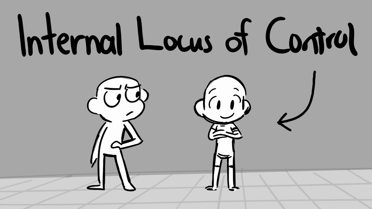 Text and confident, crossed-arm character.