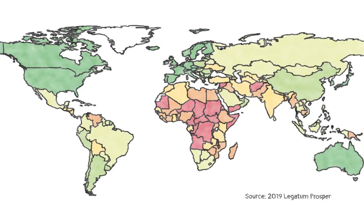 World map color-coded by index