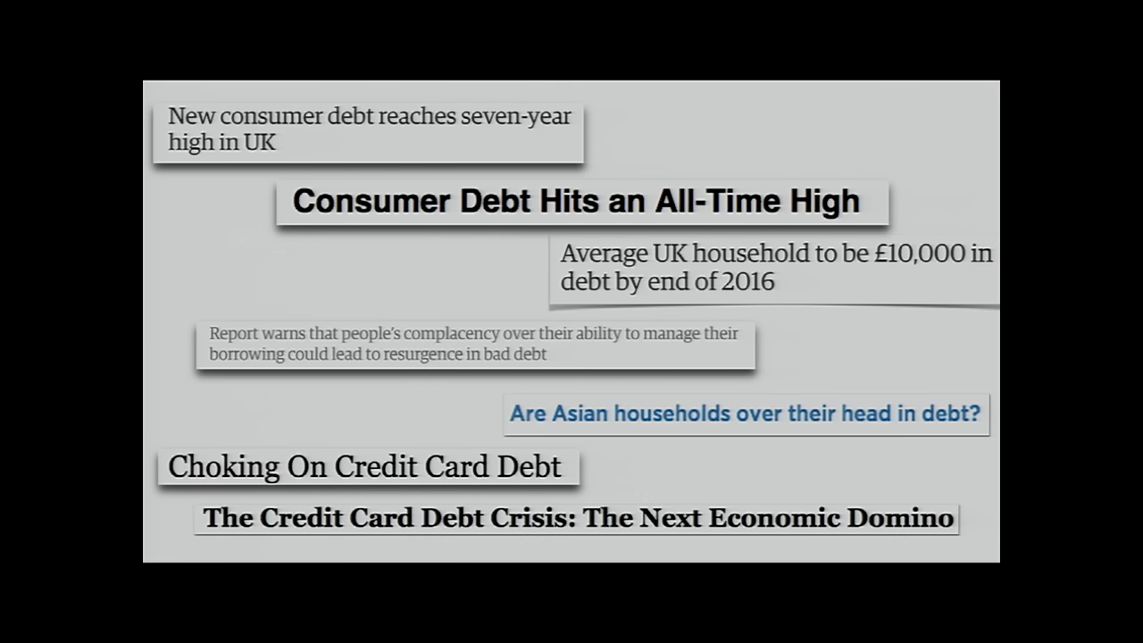 Collage of debt news headlines