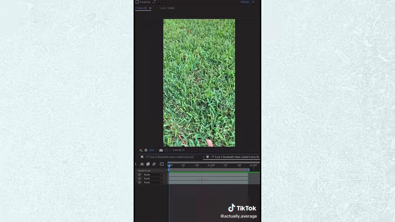A screenshot of the After Effects  showing the masking and composition layers used to fake the TikTok hose video.