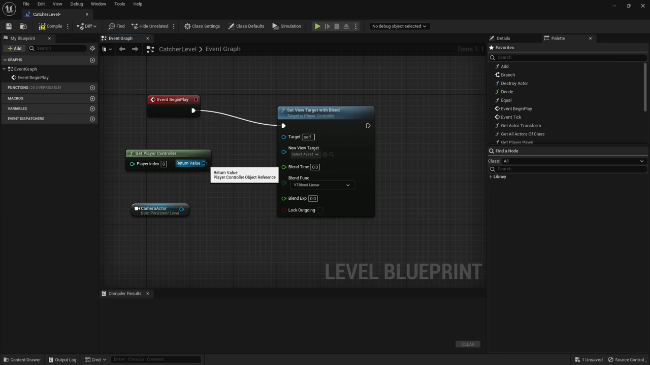 Unreal Engine  showing Blueprints, a visual scripting system used to create game logic without writing code.