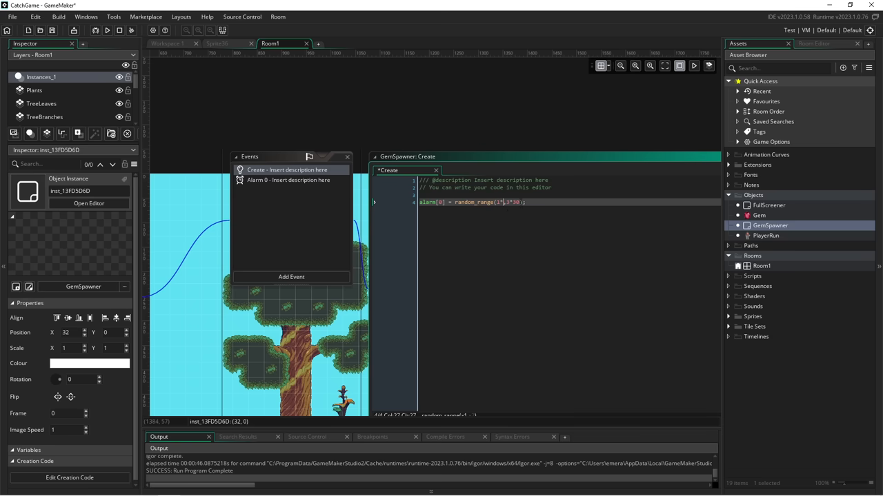 GameMaker  displaying GML code, a JavaScript-like language used for game scripting.