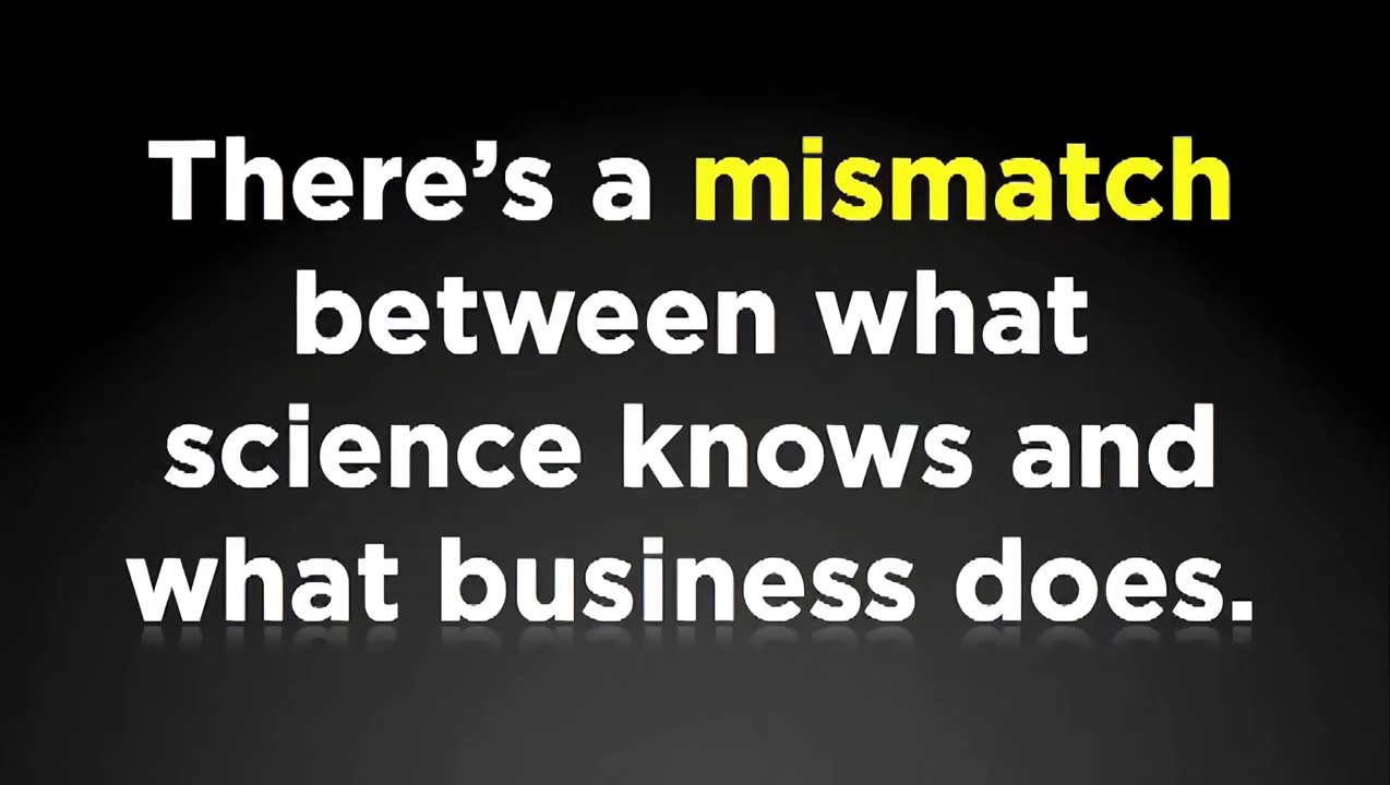 with the  "There's a mismatch between what science knows and what business does." with "mismatch" highlighted in yellow.