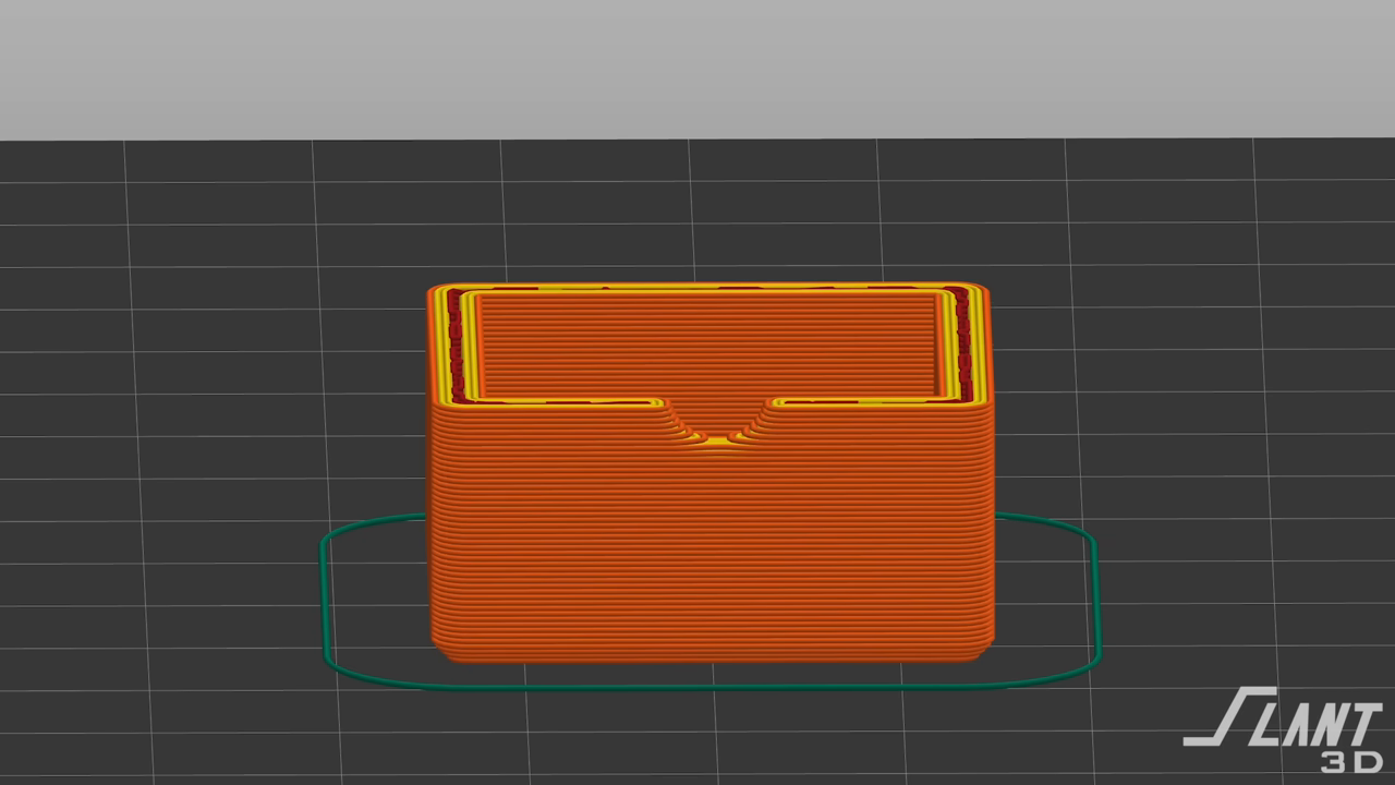 Slicer software view illustrating the layer-by-layer toolpath for a teardrop hole design.