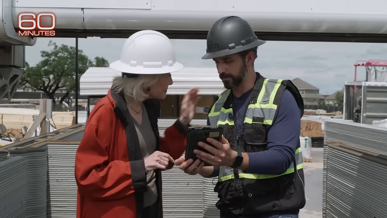 Shot of the tablet interface used to control the robotic printer, showing a slider to adjust the bead size.