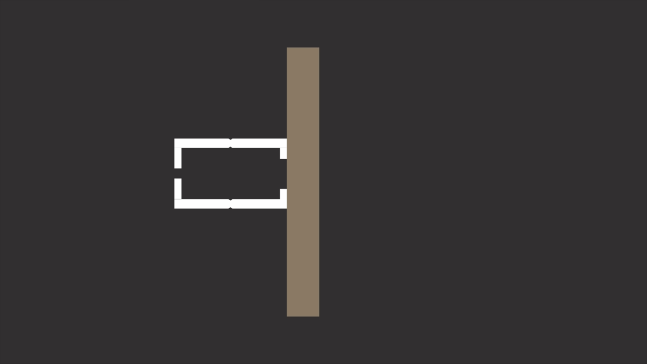 [00:58] A 2D  illustrating the intended mechanical function of a wall anchor compressing behind drywall.