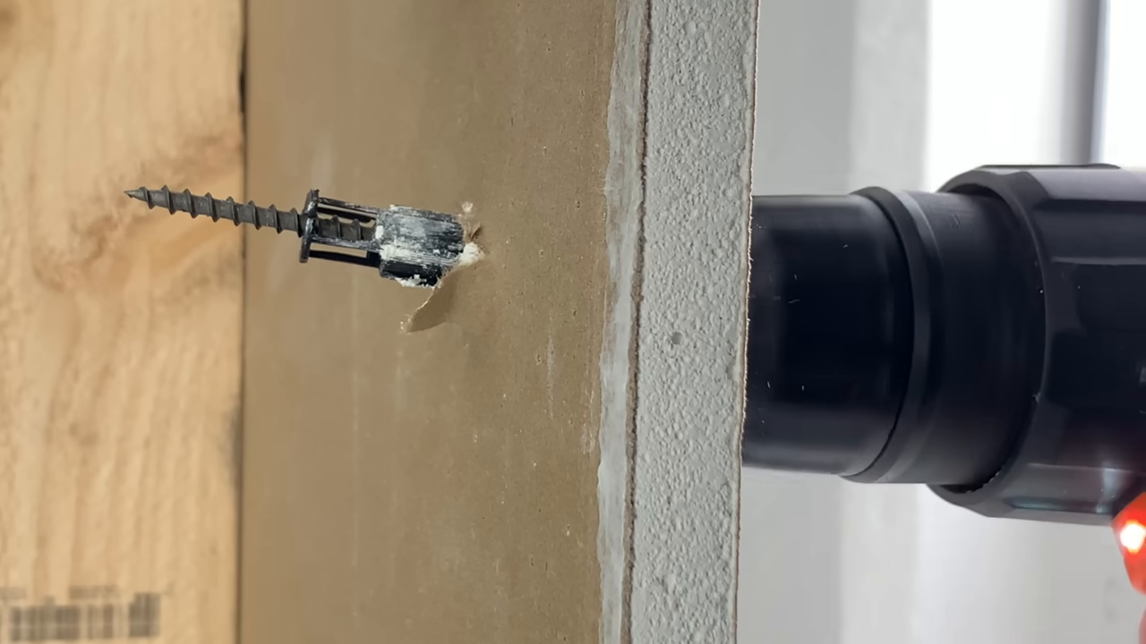 [02:12] A close-up showing the failed second iteration of the anchor shattering inside the wall.