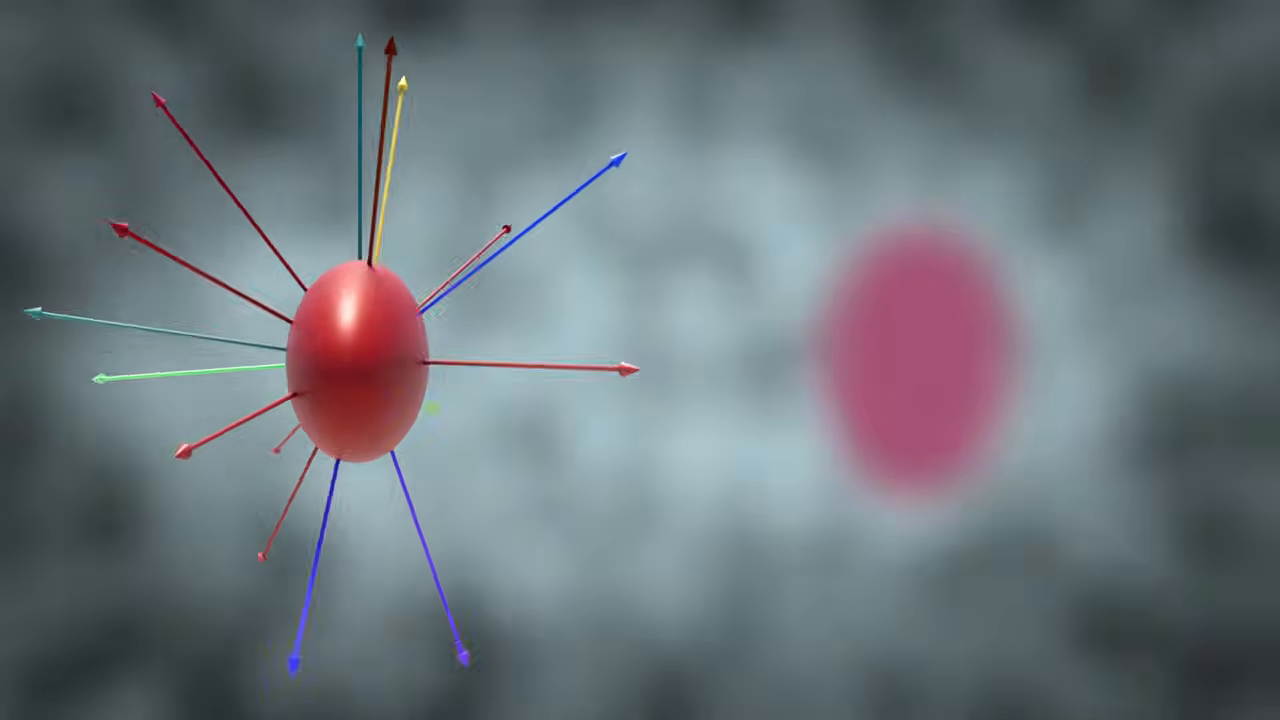 A 3D  explaining Spherical Harmonics, using arrows on a red sphere to show how viewing angle pushes and pulls color data.