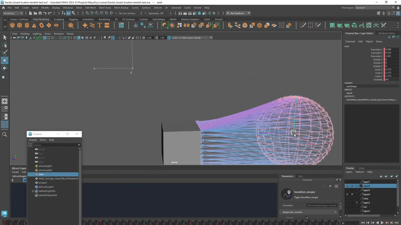 A 3D cube is shown with pink and blue lines radiating from its surface towards a wireframe sphere, demonstrating the `get_closest_locations` logic.